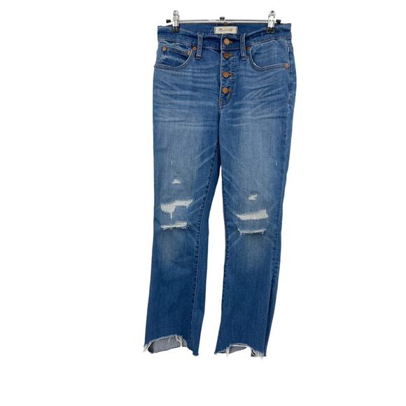 Madewell Jeans Womens Size 25 Cali Demi Boot Button Fly Bronson Wash Distressed - Picture 1 of 9
